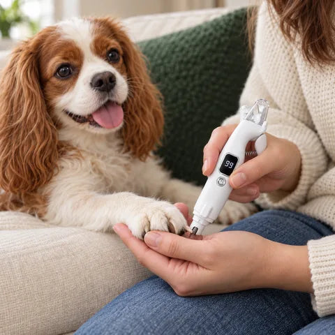 A short nail-care session with Trimo and a supported dog paw